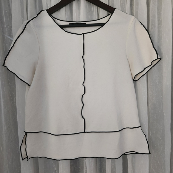 Zara White Blouse with Black Piping-Size M - Picture 2 of 7